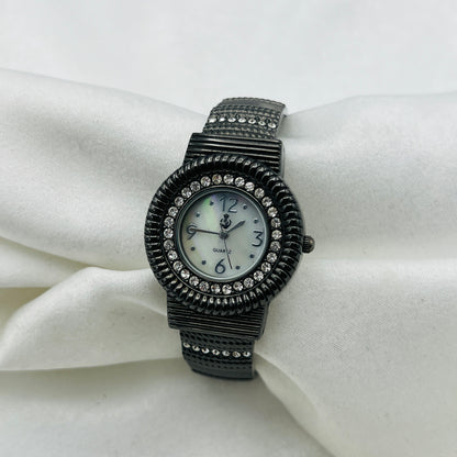 Black Diamanté Cuff Watch