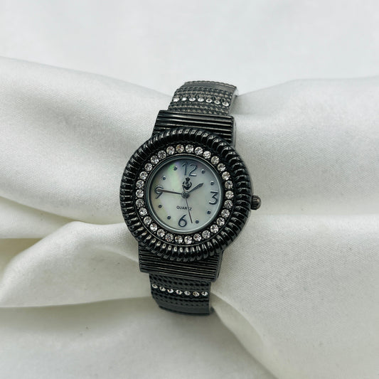 Black Diamanté Cuff Watch