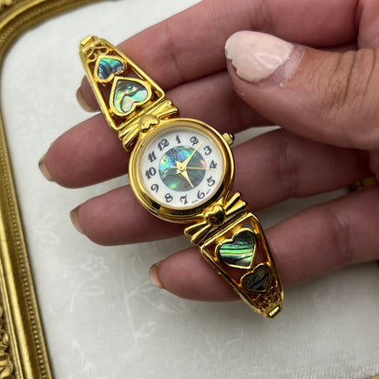 Gold-Toned Abalone Heart Watch
