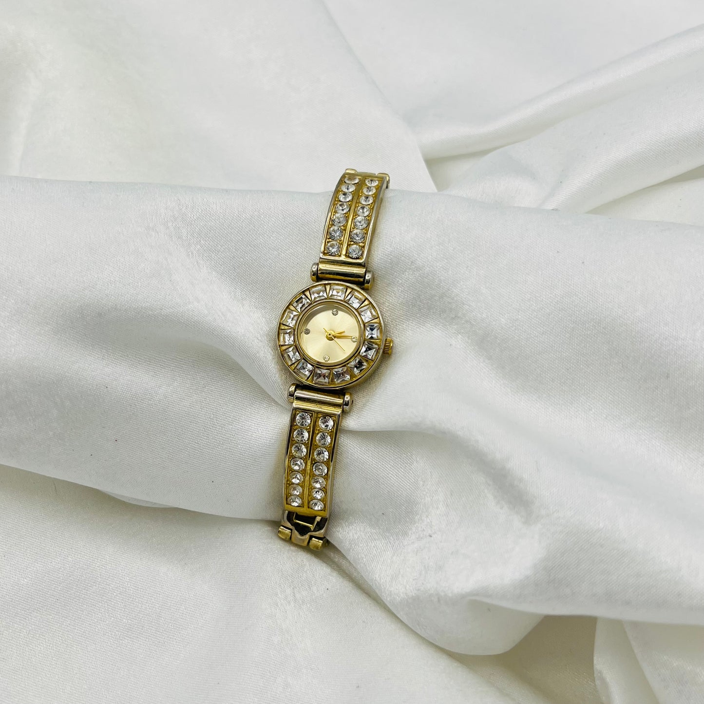 Gold-Toned Watch with Diamanté Strap