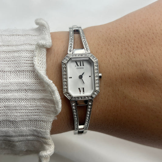 Guess Silver-Tone Diamanté Raised Bezel Watch