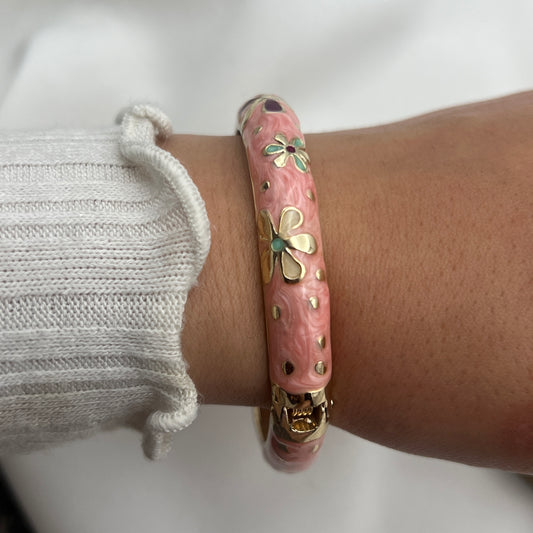 Pink Floral Cloisonné Bangle Bracelet
