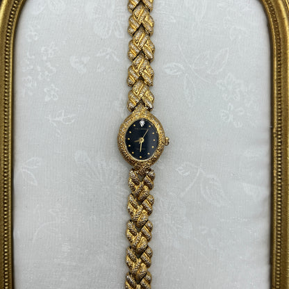 Helbros Gold-Tone Watch with Black Dial