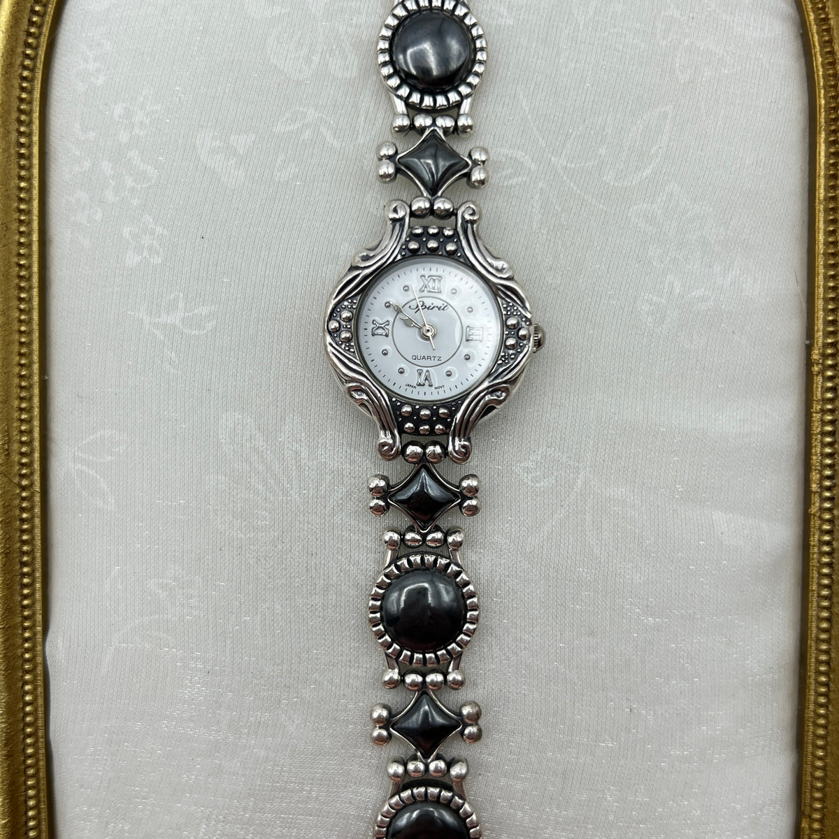 Ornate Black-Detailing Silver-Tone Watch