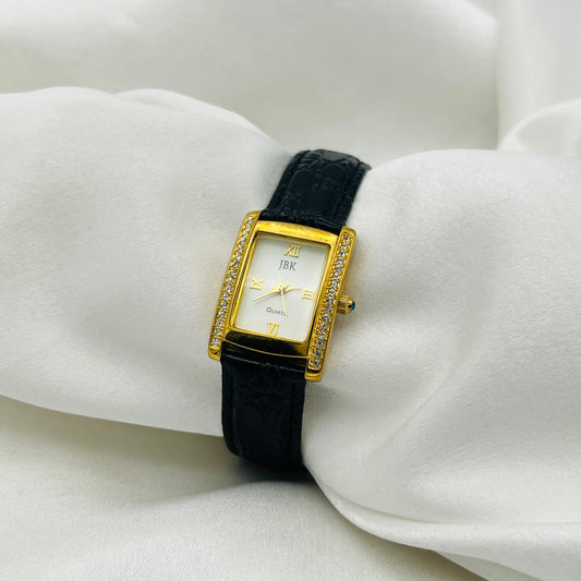 Gold Diamanté Leather Watch