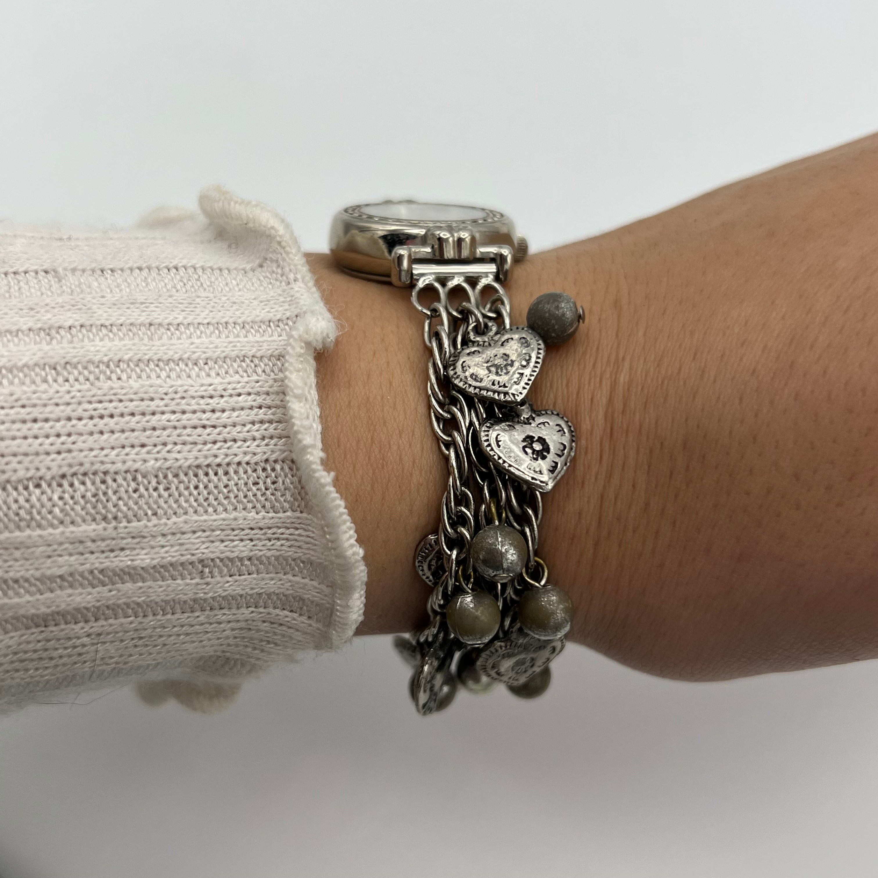 🩶 Silver-Toned Watch with Heart Charms