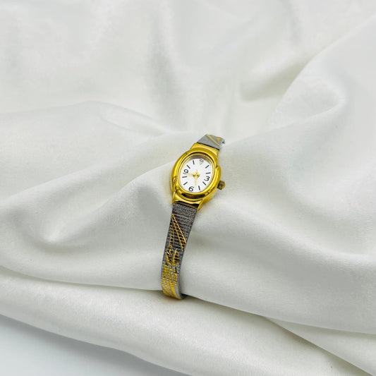 Two-Toned Embossed Flower Watch