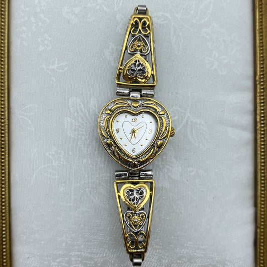 Intricate Two Tone Heart Dial Watch