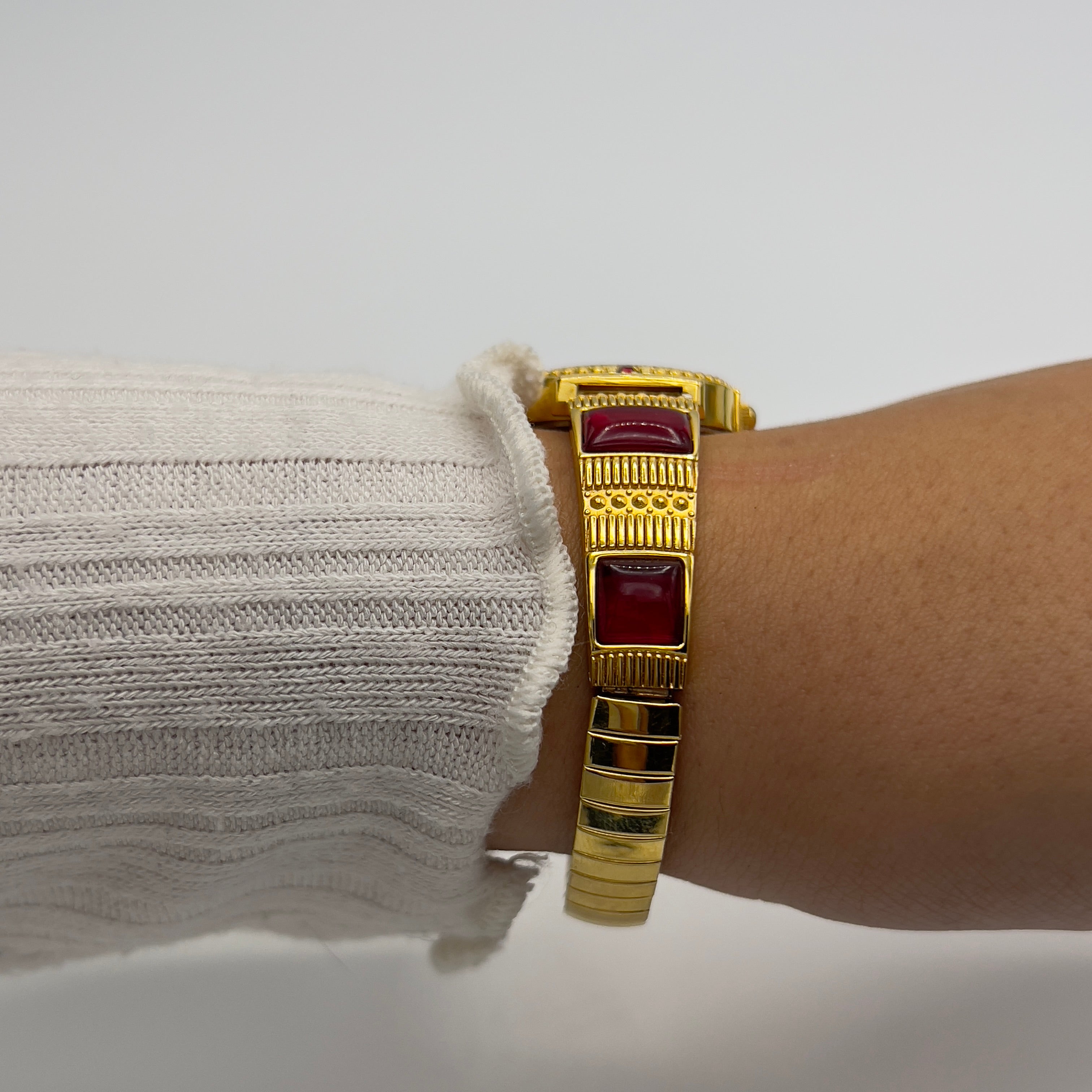 ❤️ Gold-Toned Watch with Red Gemstone