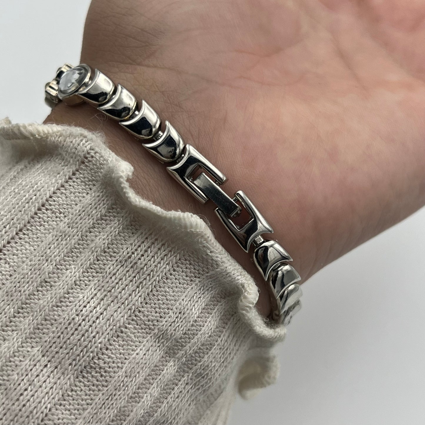 Silver-Toned Gemstone Watch