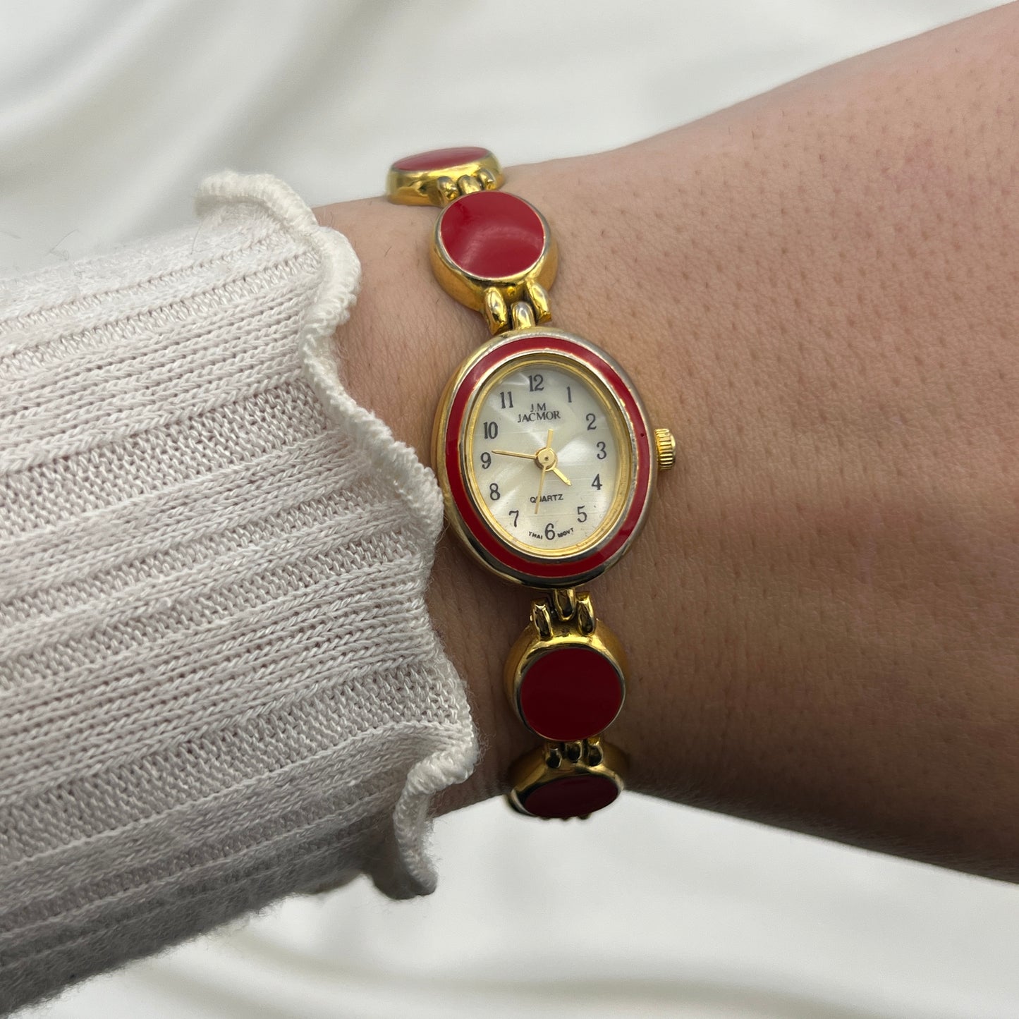 Gold-Tone Red Detailed Watch