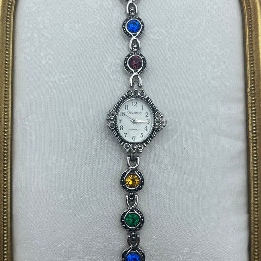 Stunning Art Deco Watch with Multi-Colored Gemstones