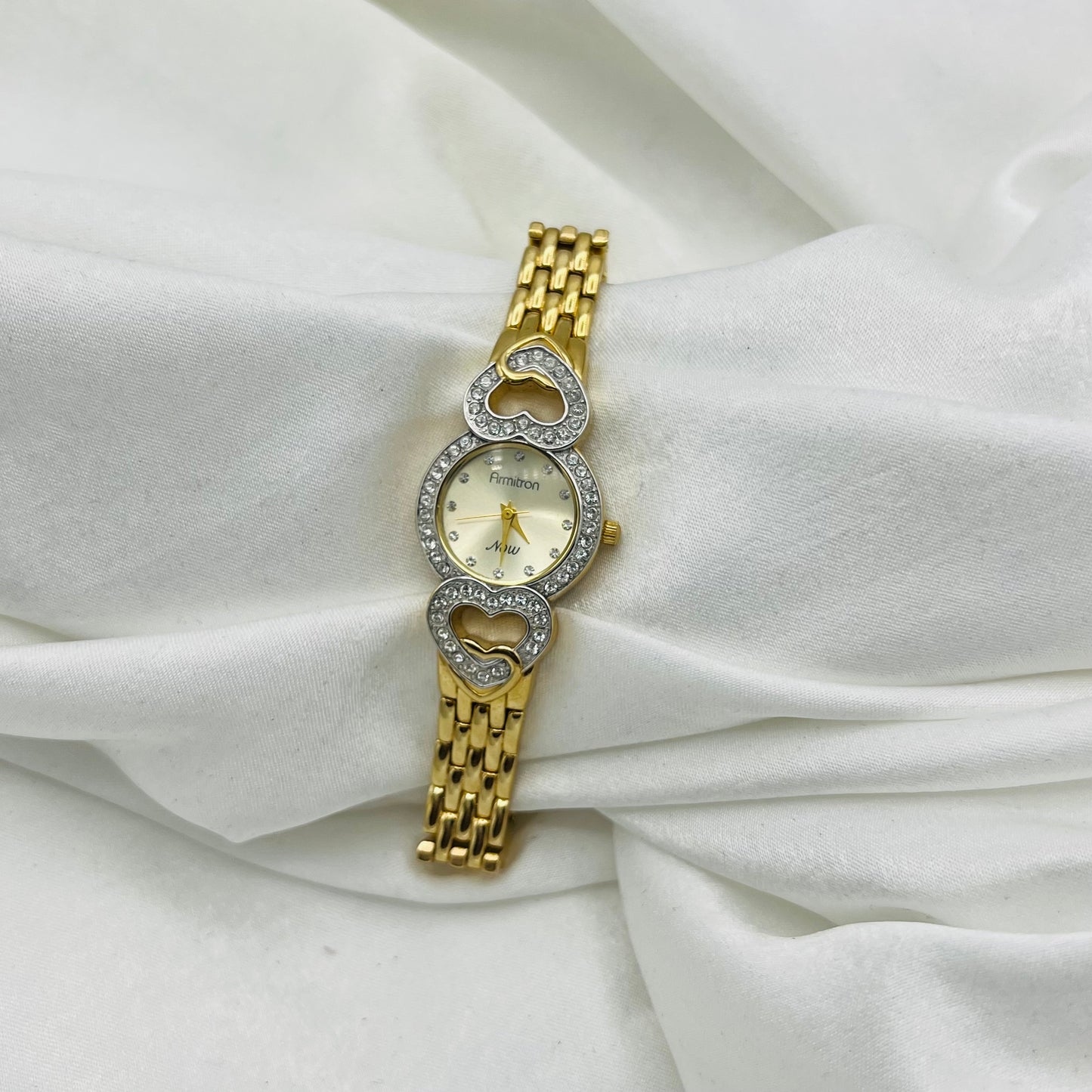 Gold-Toned Watch with Heart Diamanté