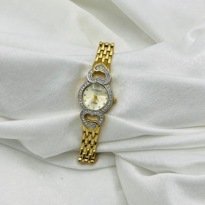 Gold-Toned Watch with Heart Diamanté