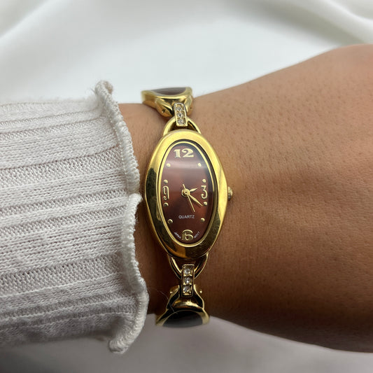 Chic Brown Oval Dial Watch