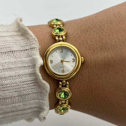 Green Diamante Gold-Toned Watch