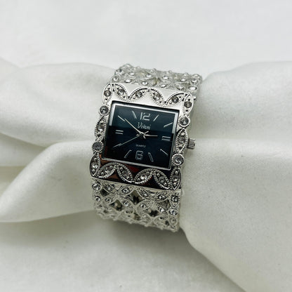 Art Deco Cuff Watch with Black Dial