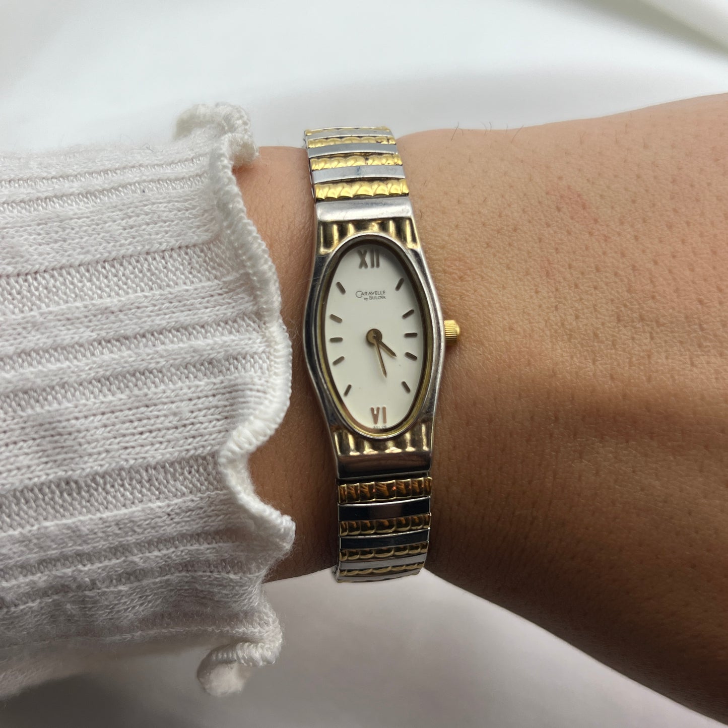 Caravelle by Bulova Oval Dial Two-Tone Stretch Watch