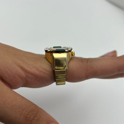 Emerald-Toned Baguette Watch Ring