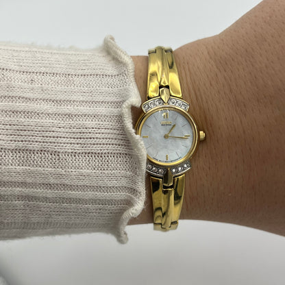 RARE Citizen Eco-Drive Diamanté Gold-Toned Watch with Mother of Pearl Dial