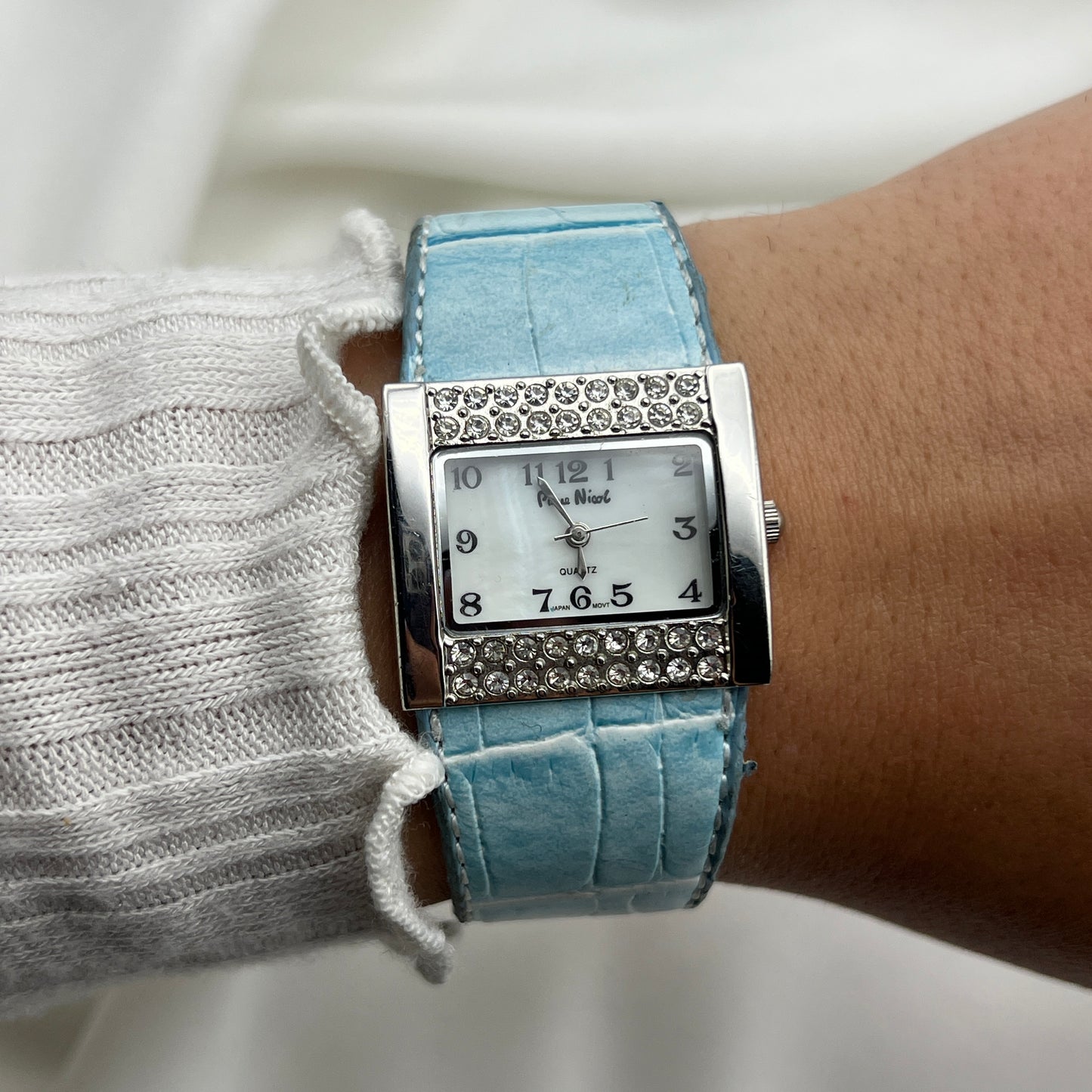 Baby Blue Leather Diamanté Watch