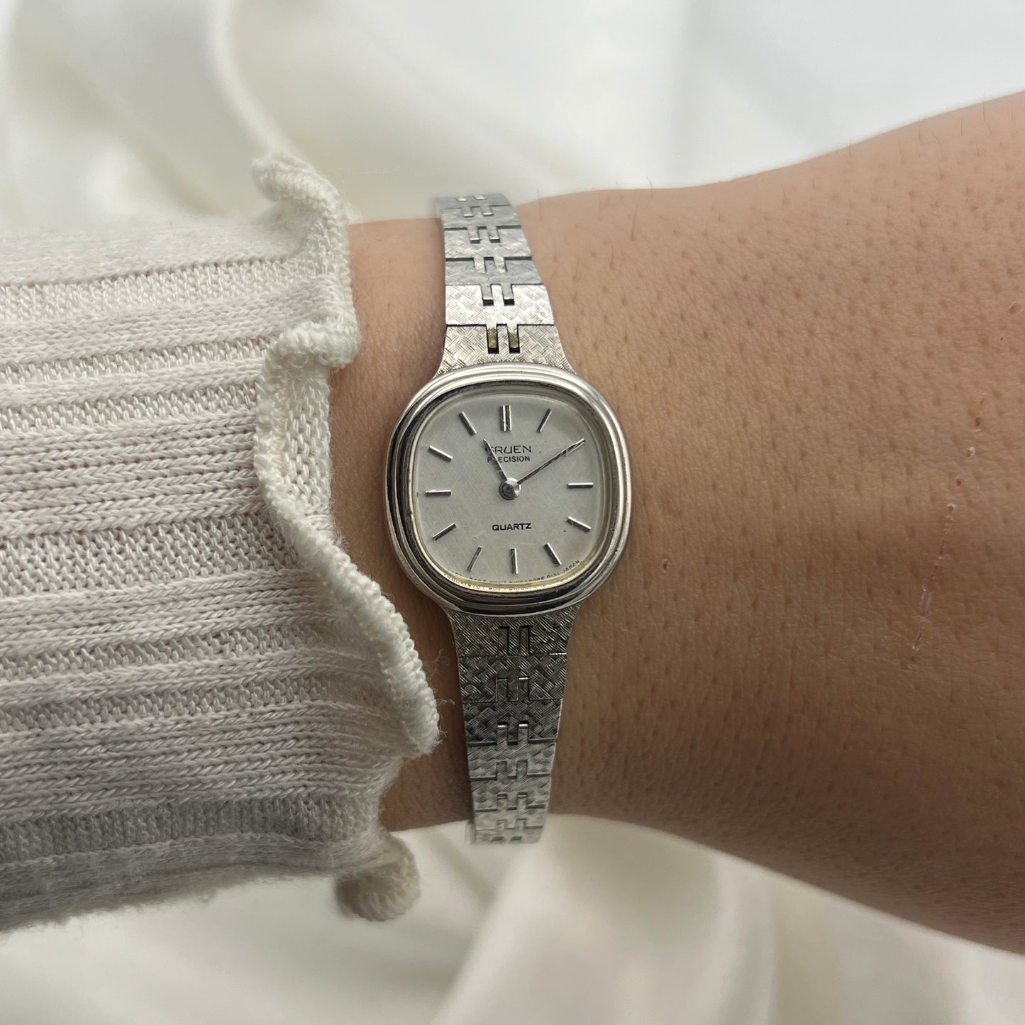 Classy Gruen Silver Tone Watch with Textured Strap