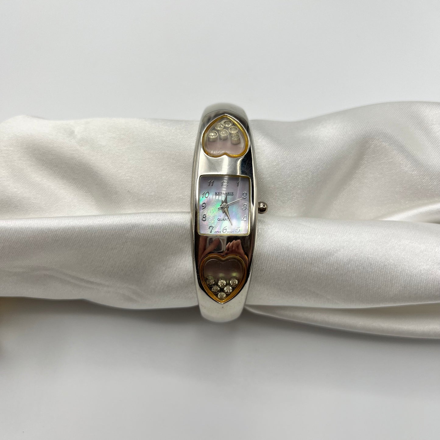 Heart Rhinestone Silver Cuff Watch