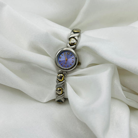 💛💜 Two-Toned Heart Strap Watch with Purple Dial