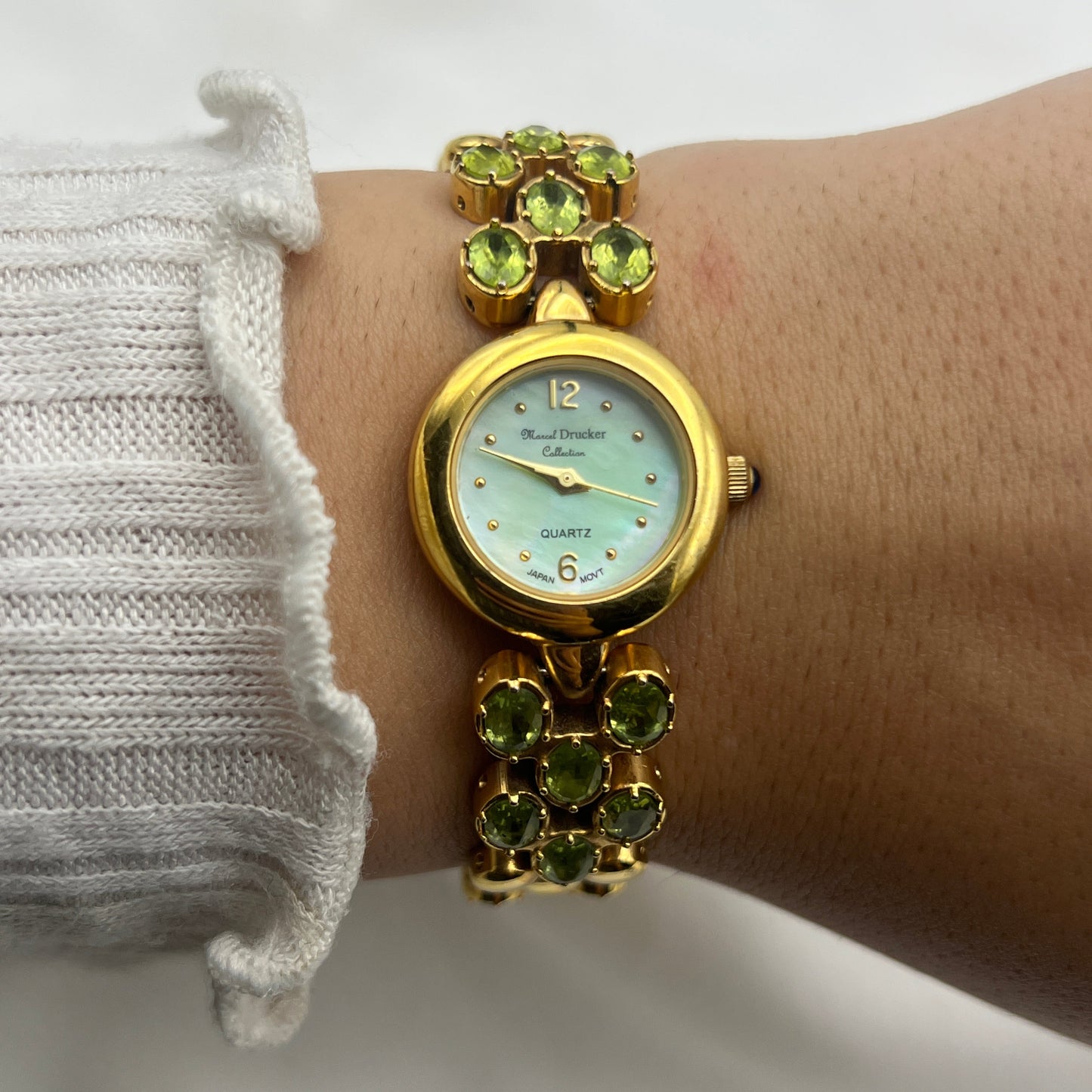 Marcel Drucker Green Gemstone Watch with Royal Blue Jewel Crown
