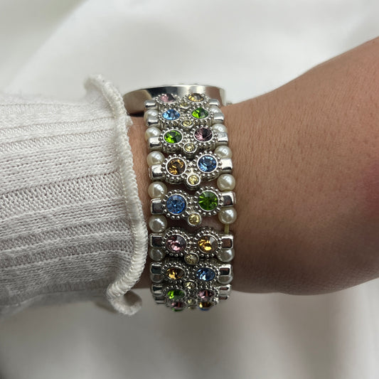 Multi-Colored Crystals & Pearl Watch with Mother of Pearl Dial