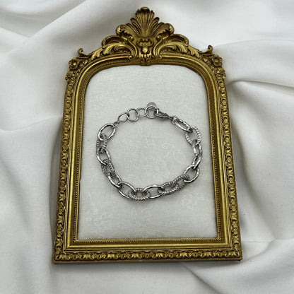RARE Pave Diamanté & Hammered Oval Link Bracelet