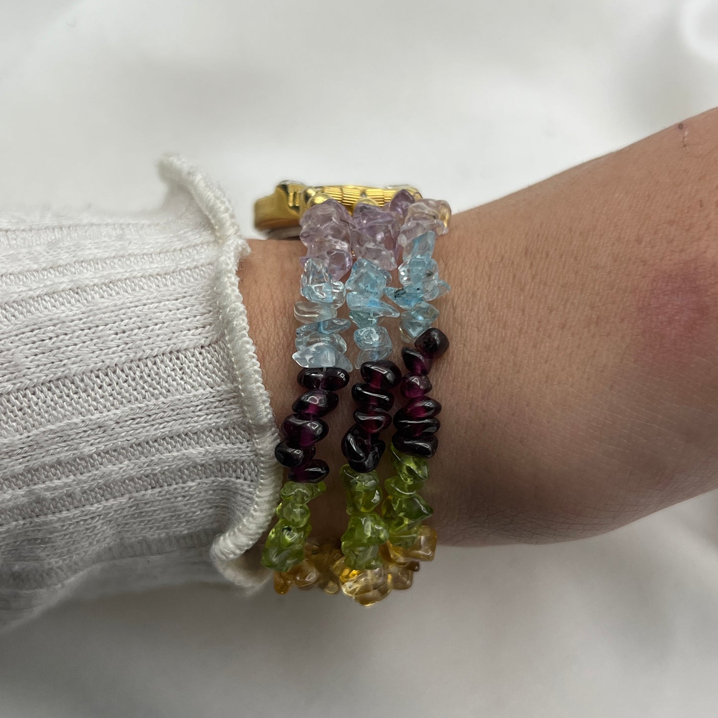 Stunning Lucoral Multi-Strand Gemstone Watch with Mother of Pearl Dial