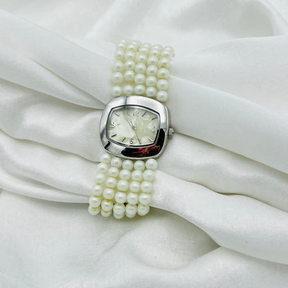 Silver-Toned Pearl Band Watch