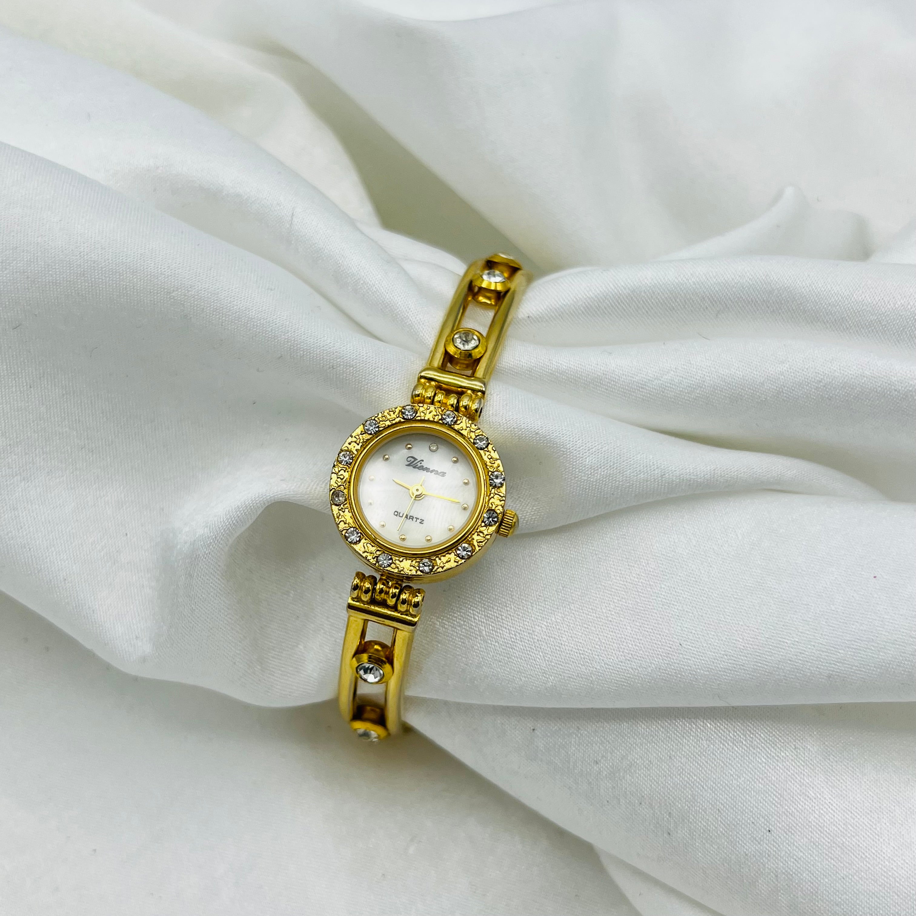 💛 Gold-Toned Watch with Rhinestone Charms