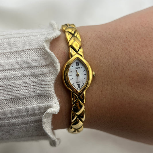 Pulsar Gold-Tone Watch with Mother of Pearl Dial