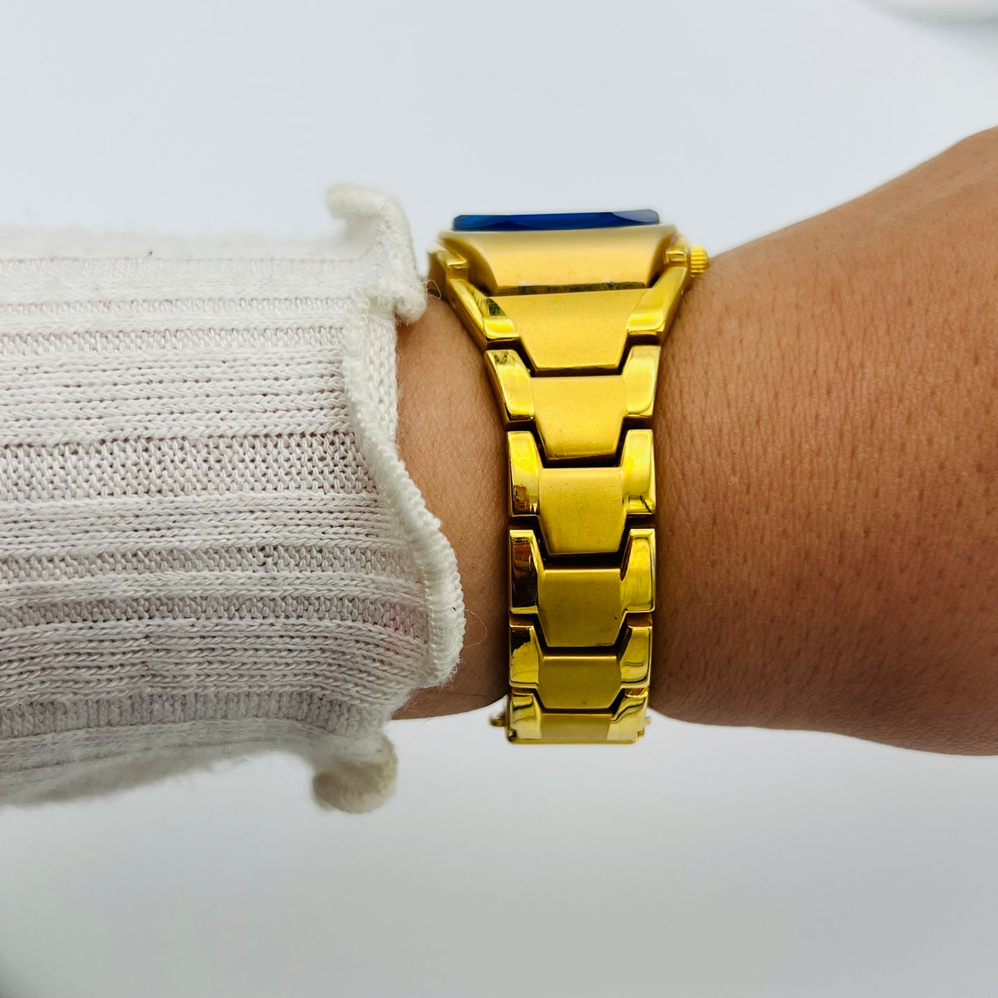 Gold-Toned Watch with Blue Dial