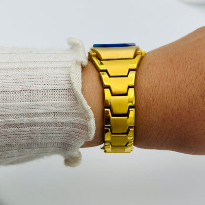 Gold-Toned Watch with Blue Dial