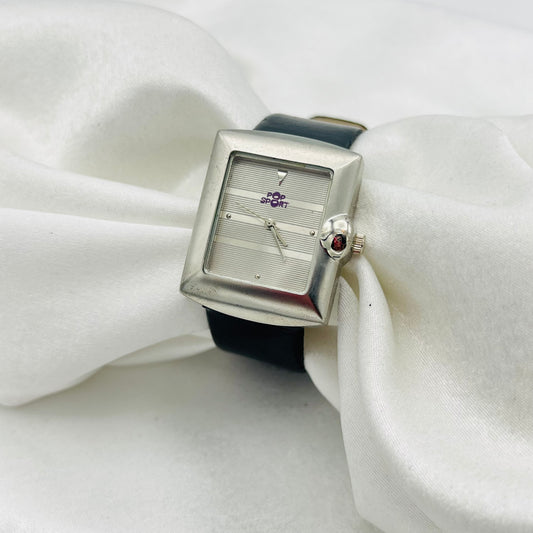 🩶 Silver-Toned Leather Watch