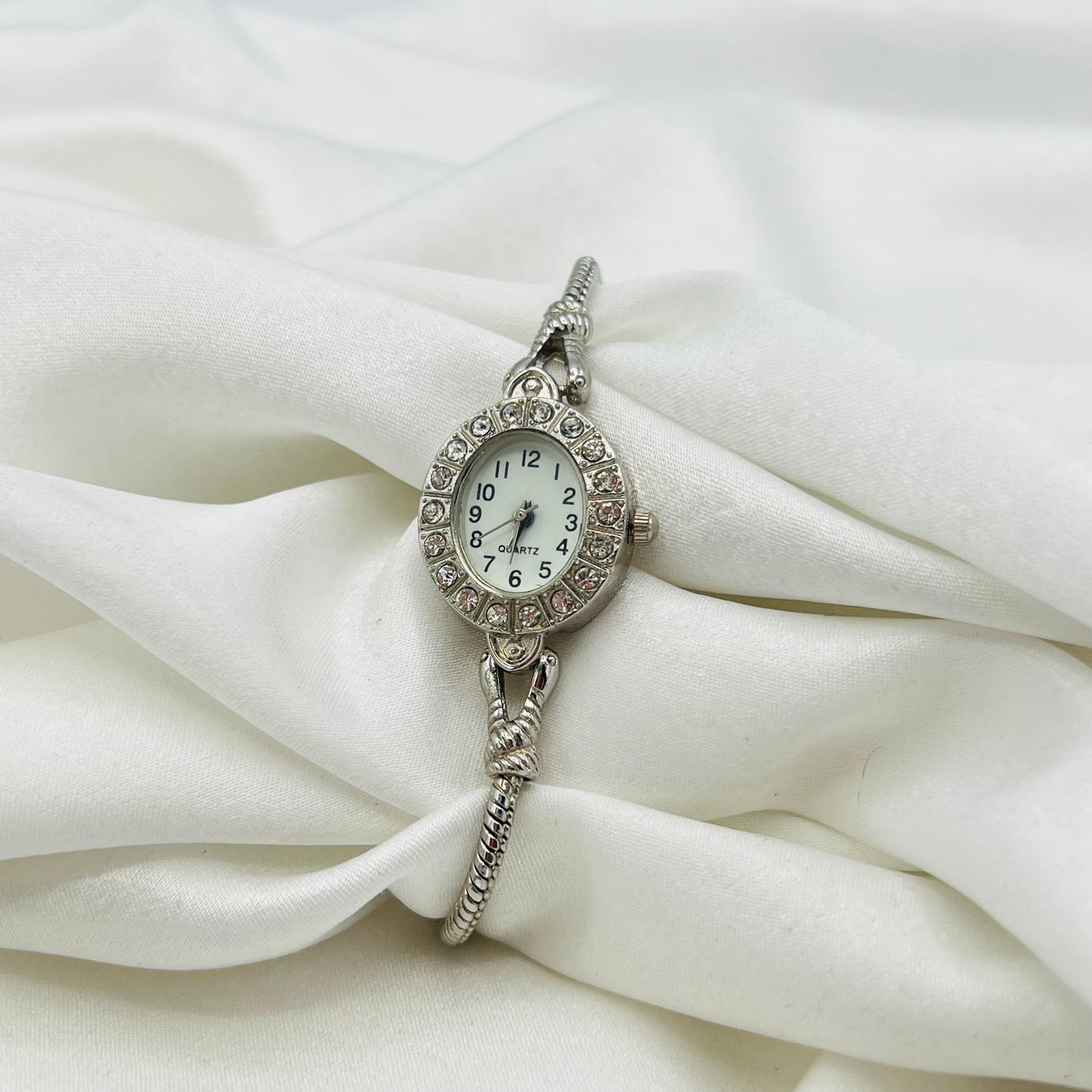 Silver-Toned Diamanté Knot Detailed Watch