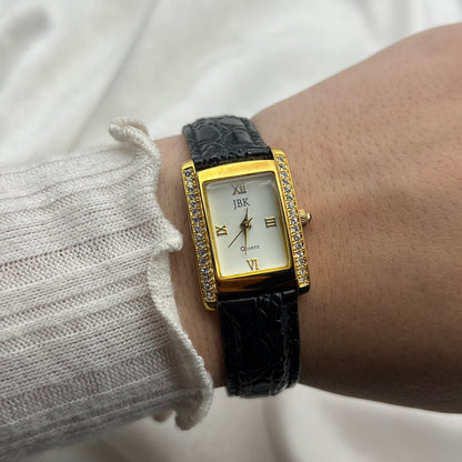 Gold Diamanté Leather Watch