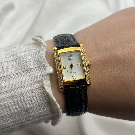 Gold Diamanté Leather Watch