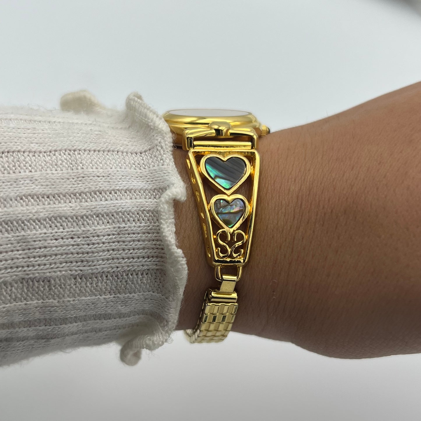 Gold-Toned Abalone Heart Watch