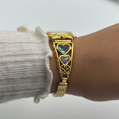 Gold-Toned Abalone Heart Watch