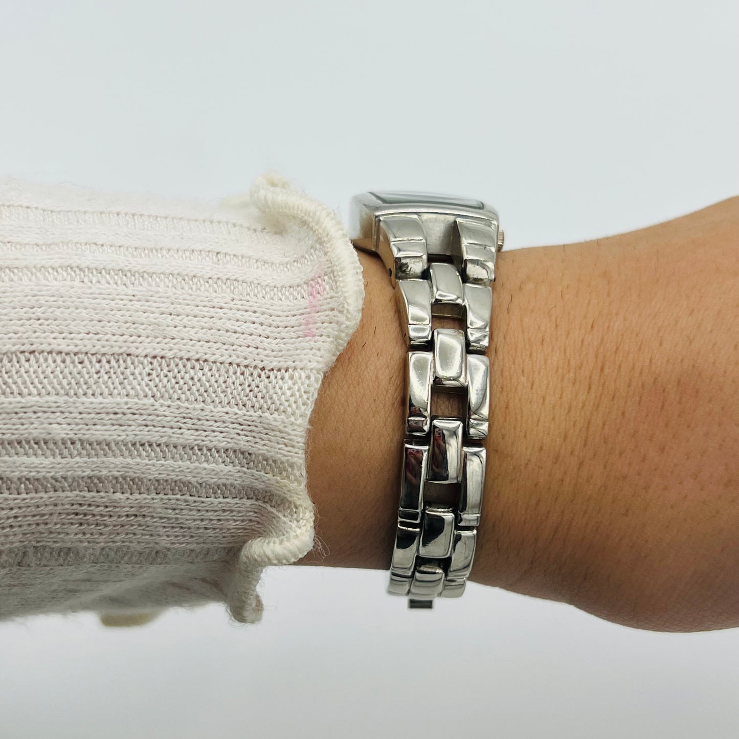 Silver-Toned Watch with Pastel Dial