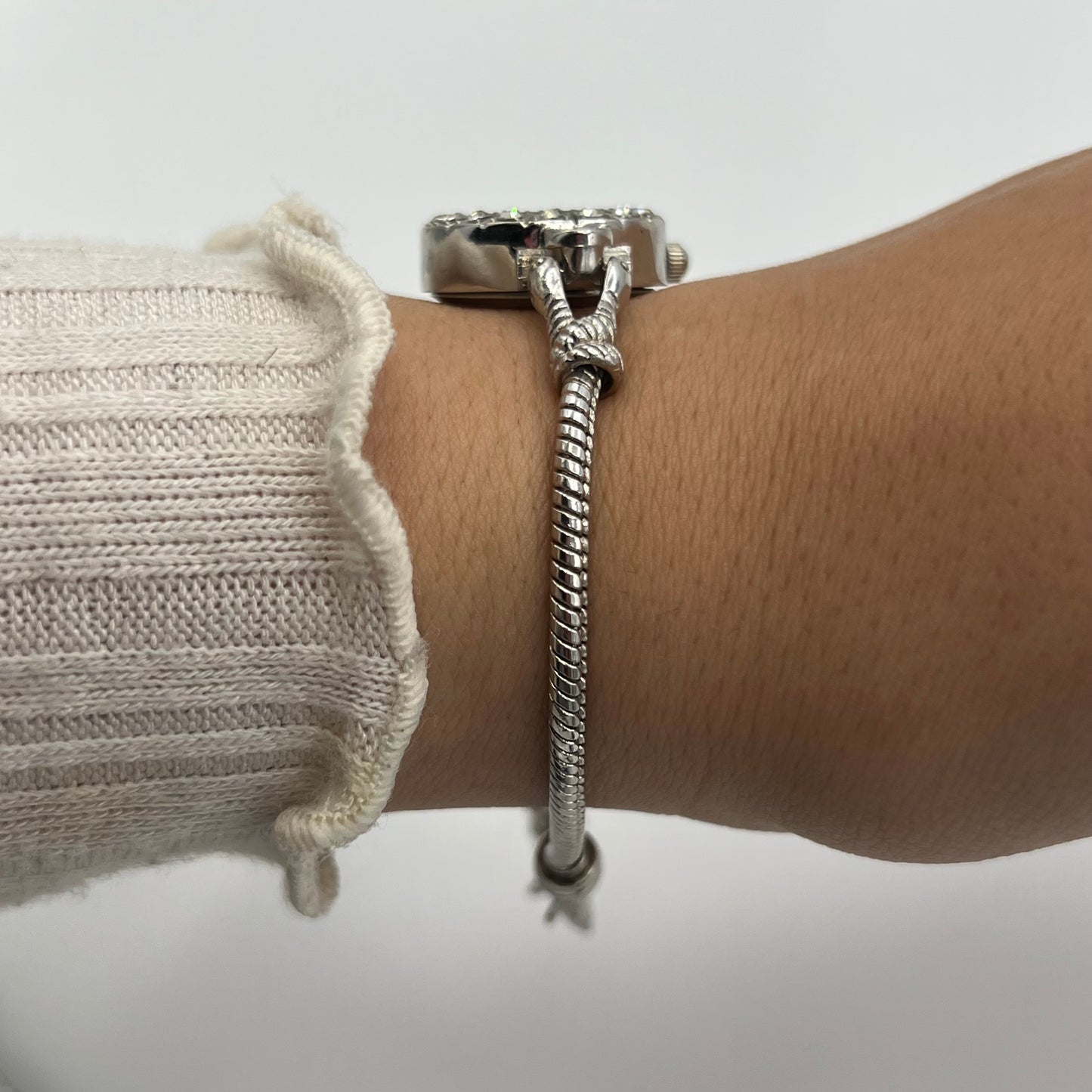 Silver-Toned Diamanté Knot Detailed Watch