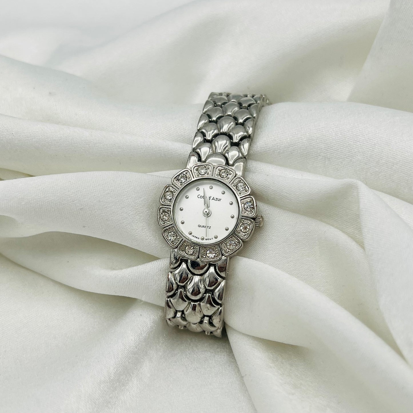 Silver-Toned Diamanté Flower Watch