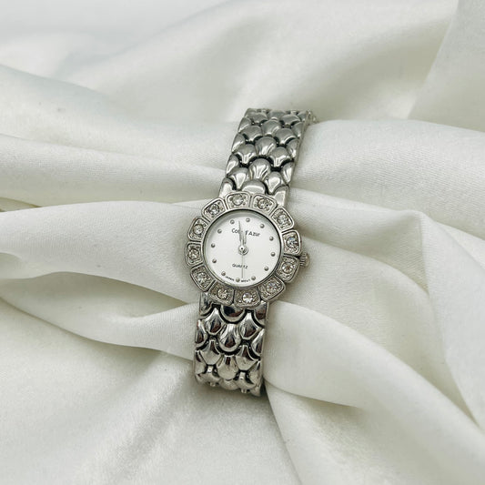 Silver-Toned Diamanté Flower Watch