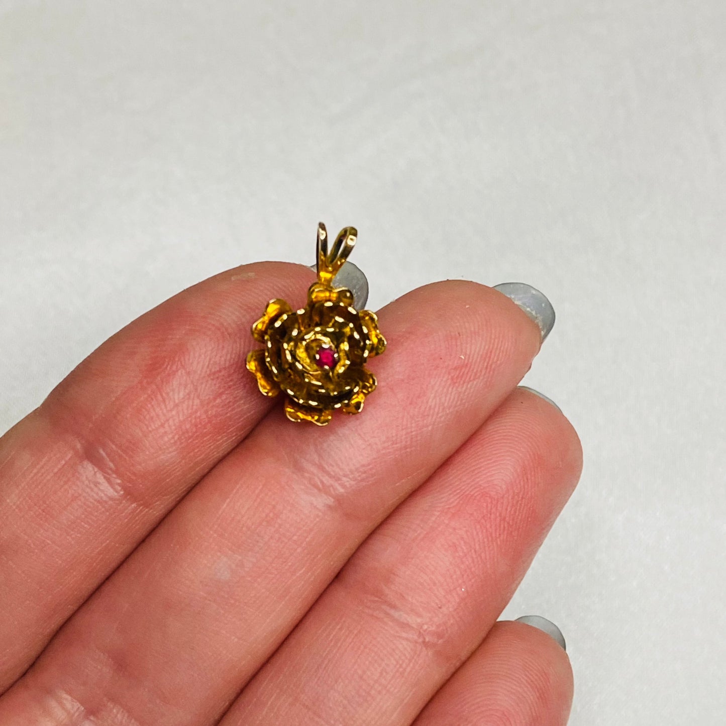 Rose with Tiny Pink Stone Pendant