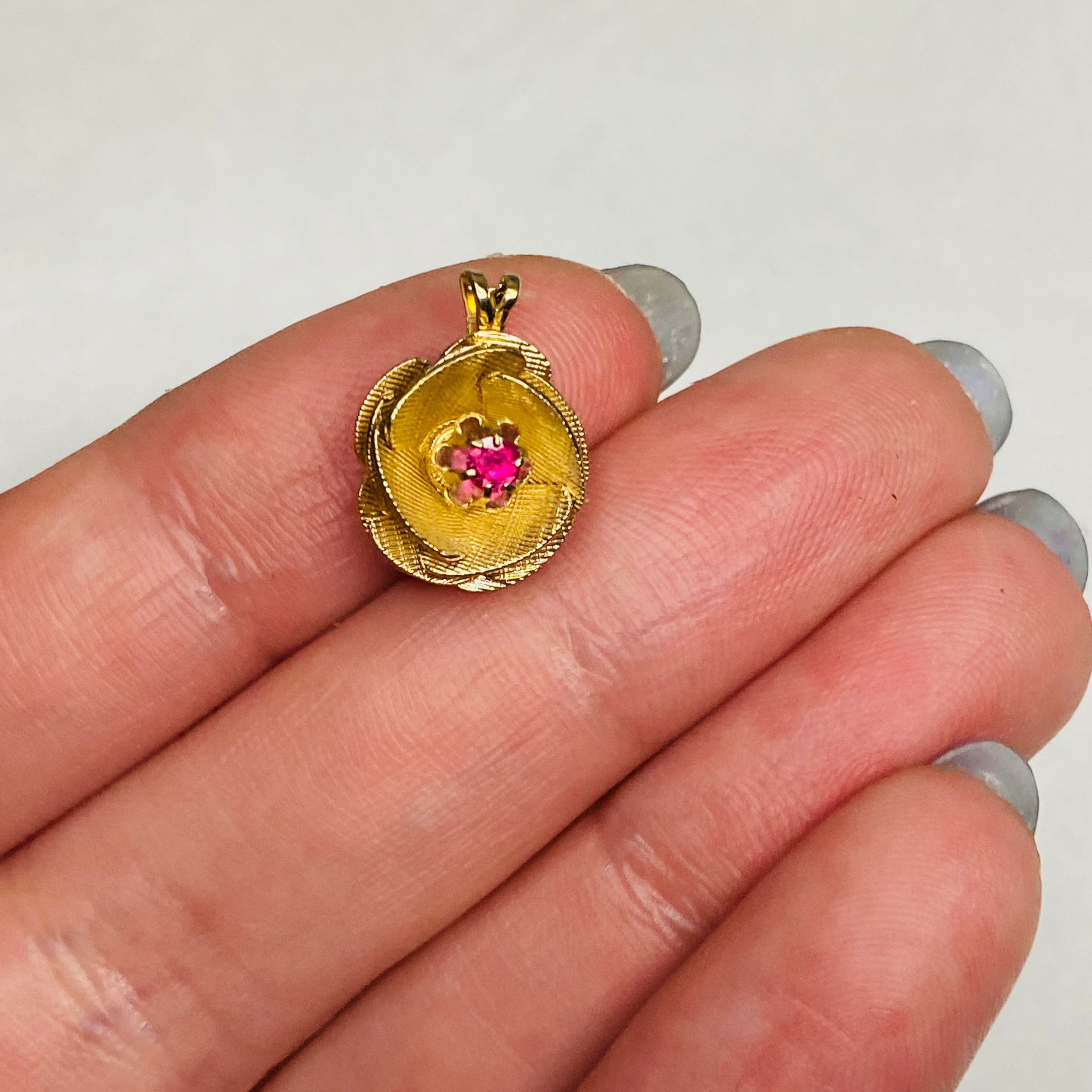 14K Gold Filled Flower with Pink Stone Pendant
